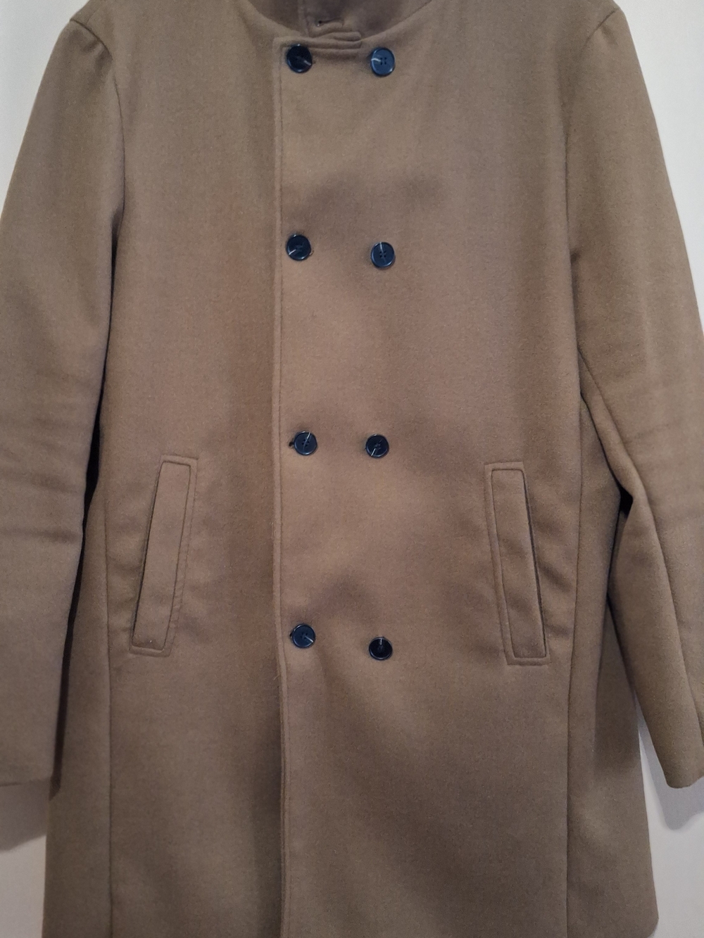 Men's Tan Double-Breasted Wool Blend Coat